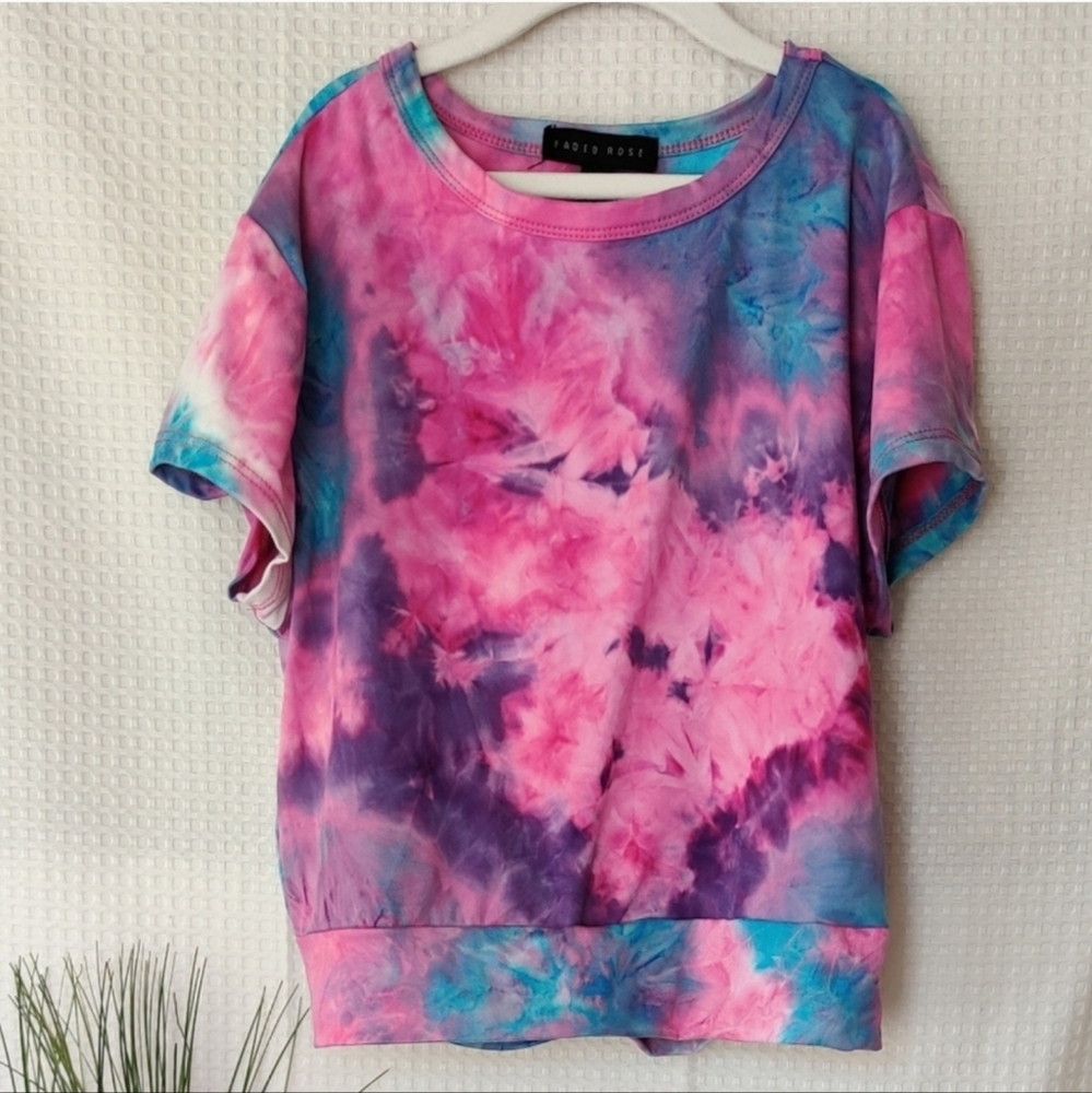 Faded Rose Girls Pink, Blue, Purple Tie Dye Blouse Size Large